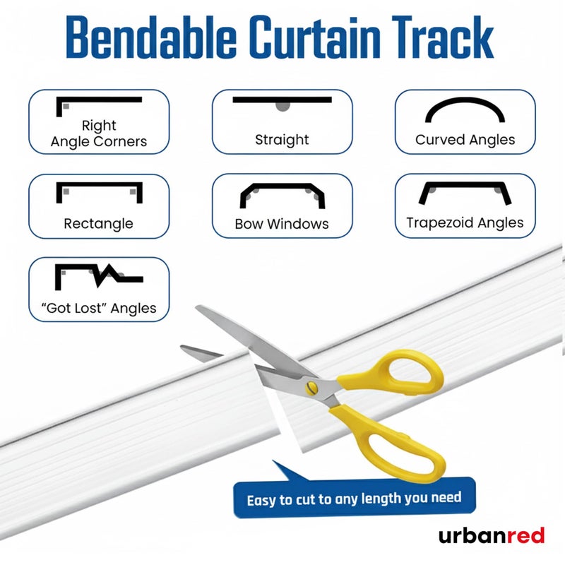 UrbanRed Flexible Bendable Ceiling Curtain Track, 9.8 ft (3 m), Mount for Rail with Curtain Tracks System, Room Divider, Curtains Rod, RV Ceiling Track for Curtains, White - Image 5